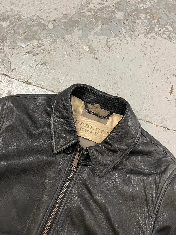 Burberry Black Cargo Pocket Black Premium Leather Jacket OsDDKvr 4