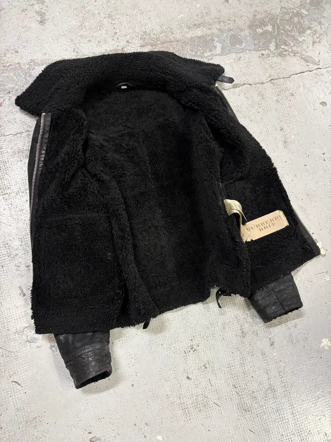 Burberry Black Shearling Pure Leather Jacket BjKSiRY 6