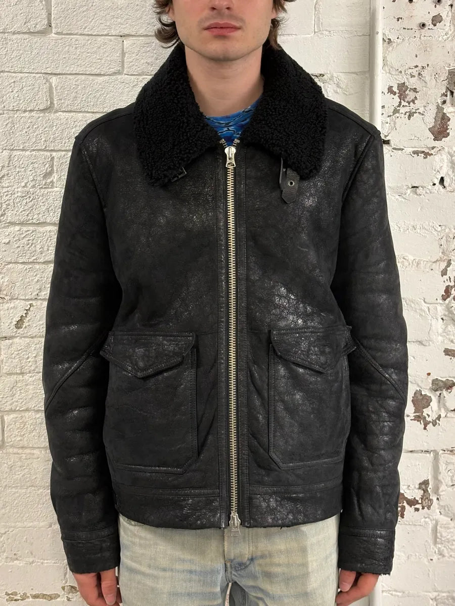 Burberry Black Shearling Pure Leather Jacket BjKSiRY 1