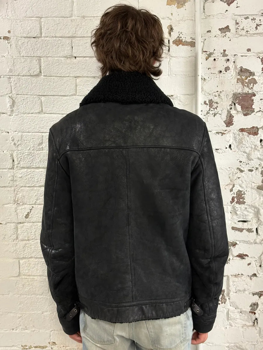 Burberry Black Shearling Pure Leather Jacket BjKSiRY 2