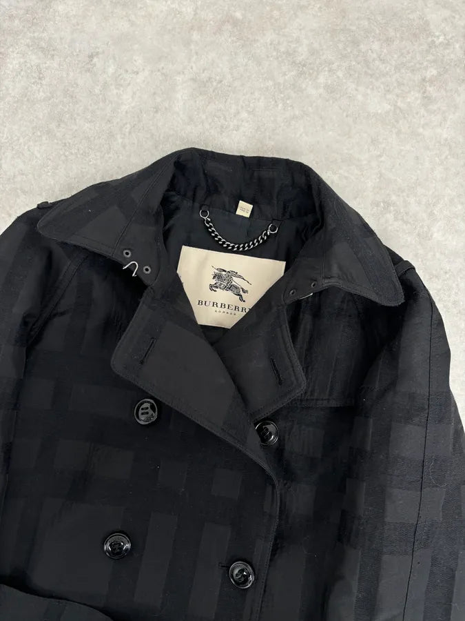 FW2009 Burberry Prorsum Black Wool Tonal Check Trench Coat gbcdpzc 4