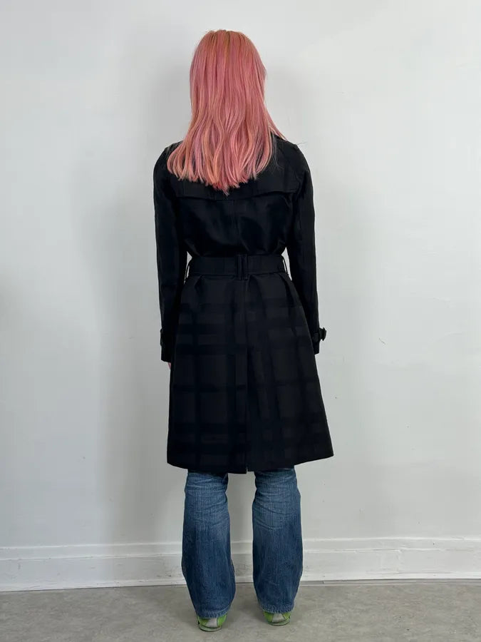 FW2009 Burberry Prorsum Black Wool Tonal Check Trench Coat gbcdpzc 2