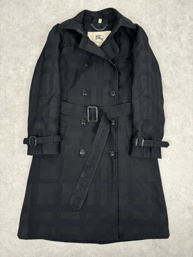 FW2009 Burberry Prorsum Black Wool Tonal Check Trench Coat gbcdpzc 0