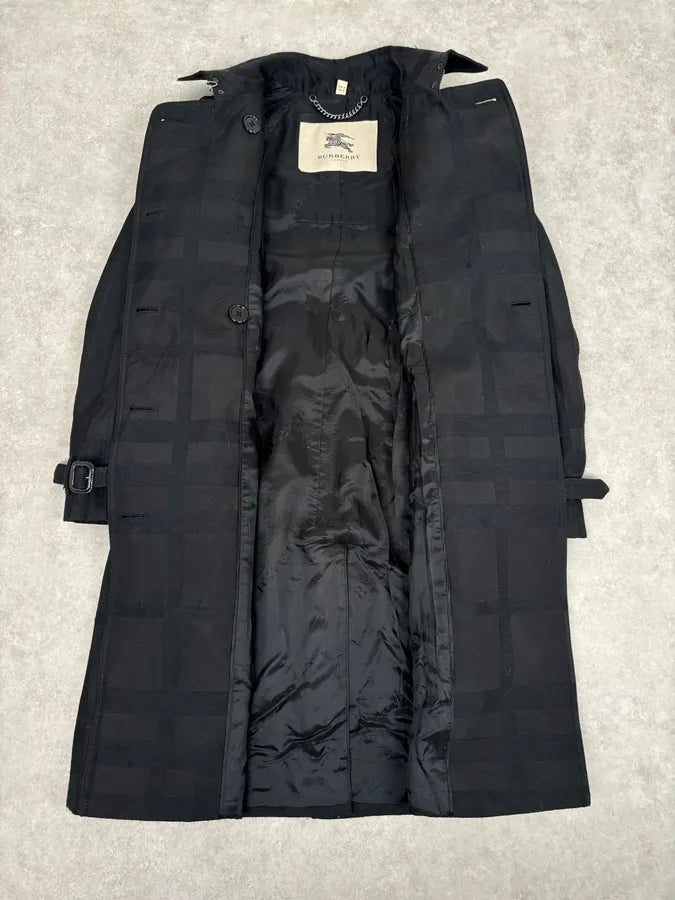FW2009 Burberry Prorsum Black Wool Tonal Check Trench Coat FW2009 Burberry Prorsum Black Wool Tonal Check Trench Coat