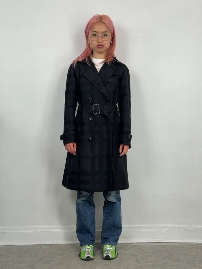 FW2009 Burberry Prorsum Black Wool Tonal Check Trench Coat gbcdpzc 1