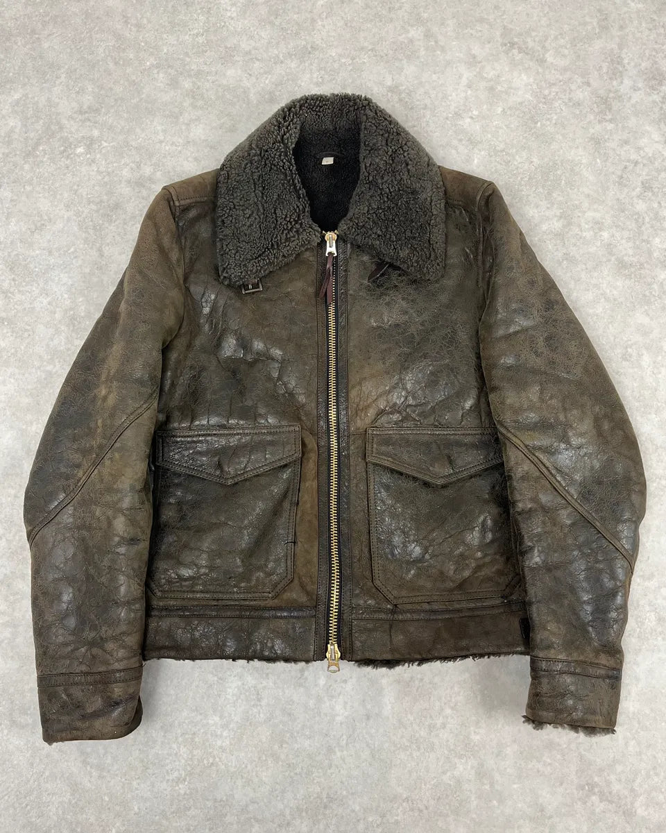 Burberry Brown Aviator Sheep Leather Eroded Jacket emIHSRB 0
