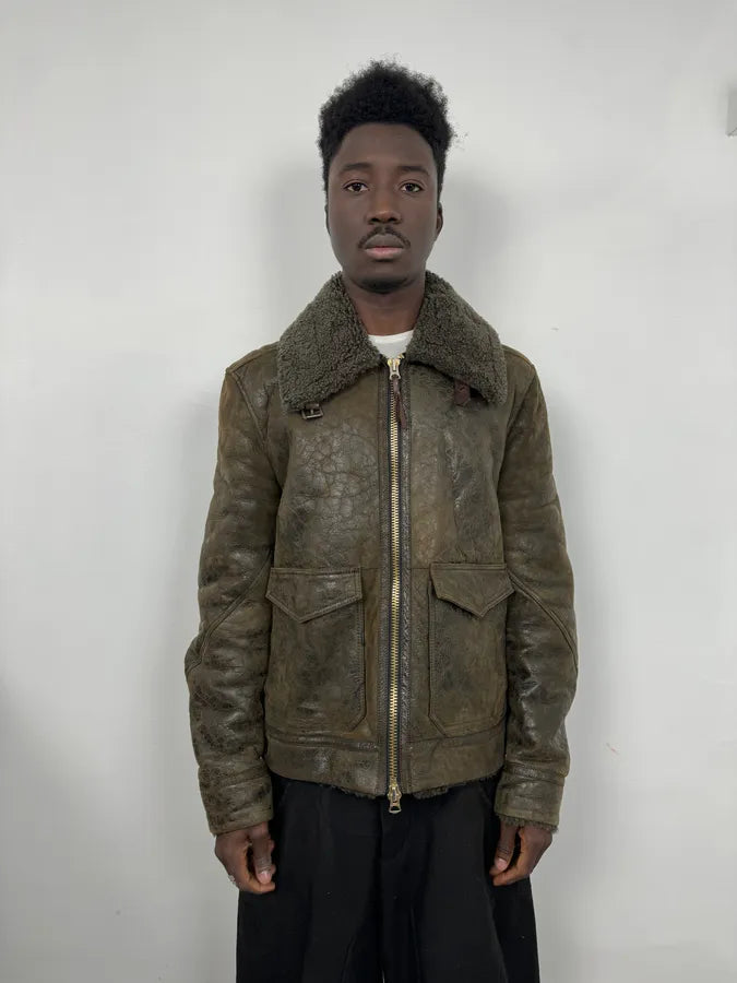 Burberry Brown Aviator Sheep Leather Eroded Jacket emIHSRB 1