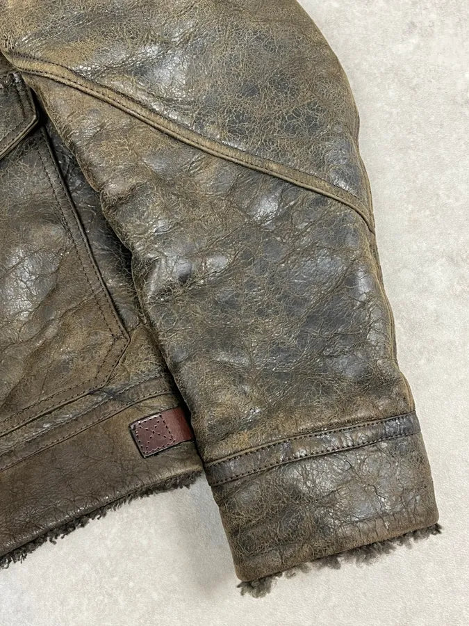 Burberry Brown Aviator Sheep Leather Eroded Jacket emIHSRB 10