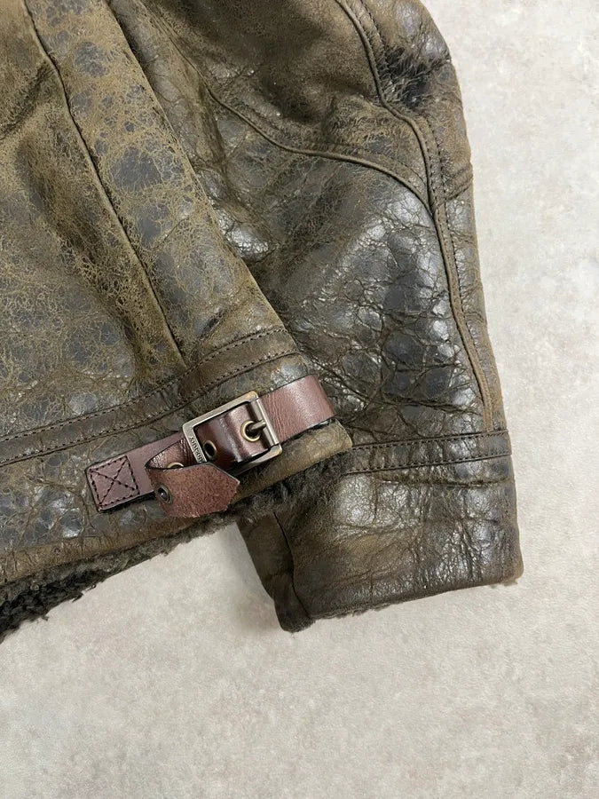 Burberry Brown Aviator Sheep Leather Eroded Jacket emIHSRB 11