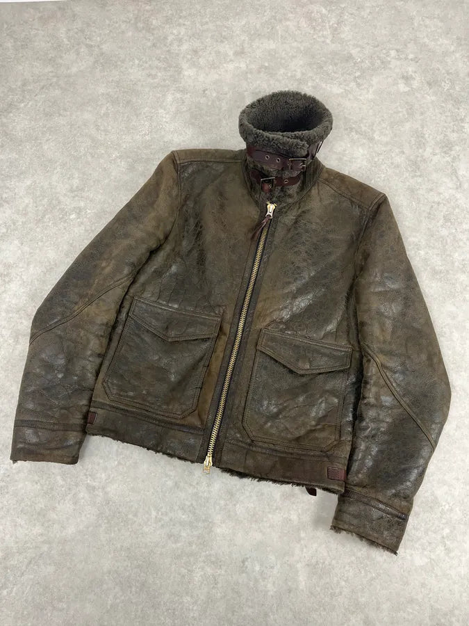 Burberry Brown Aviator Sheep Leather Eroded Jacket emIHSRB 3