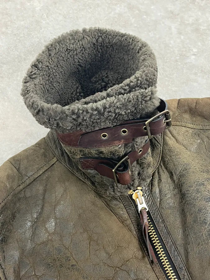 Burberry Brown Aviator Sheep Leather Eroded Jacket emIHSRB 4