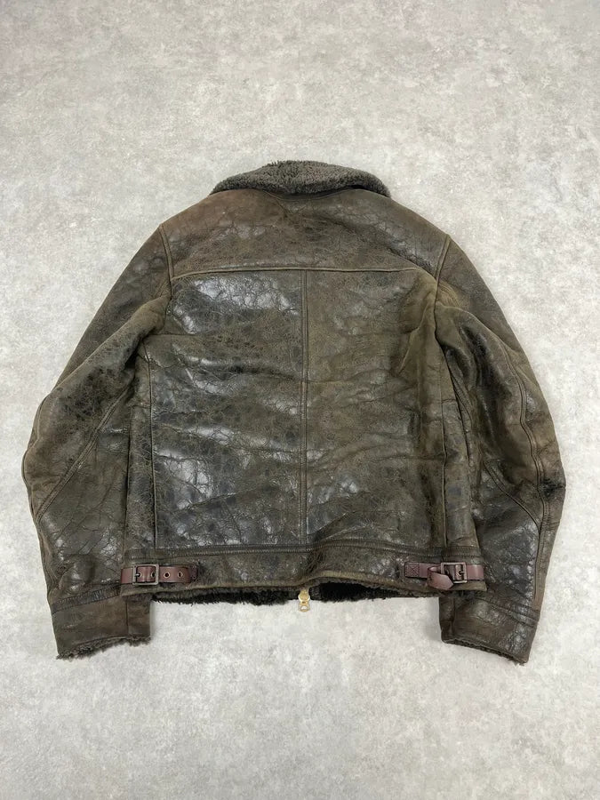 Burberry Brown Aviator Sheep Leather Eroded Jacket emIHSRB 5