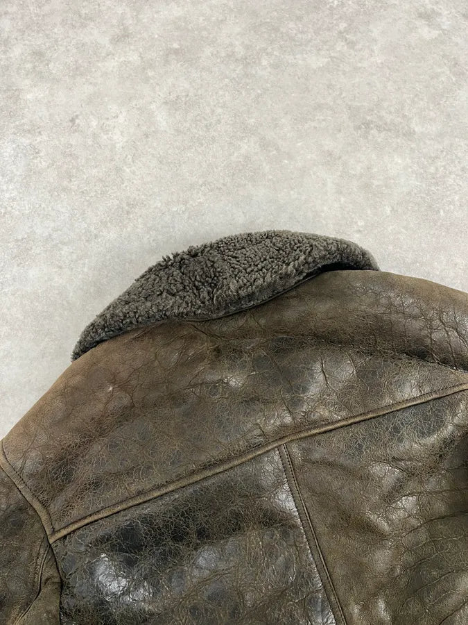 Burberry Brown Aviator Sheep Leather Eroded Jacket emIHSRB 6