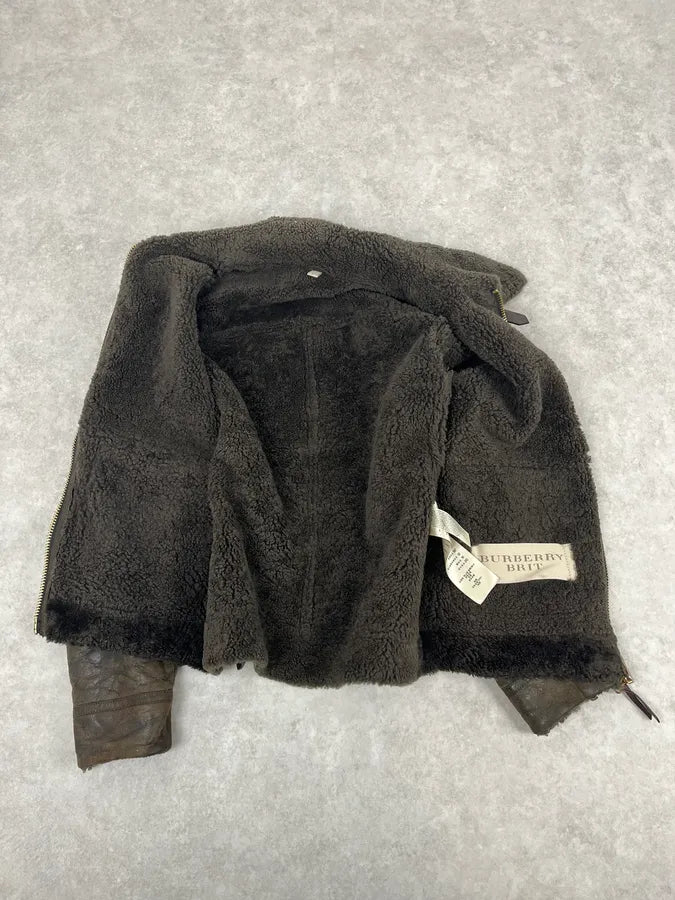 Burberry Brown Aviator Sheep Leather Eroded Jacket emIHSRB 7
