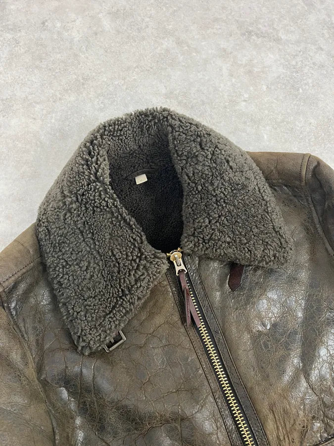 Burberry Brown Aviator Sheep Leather Eroded Jacket emIHSRB 8