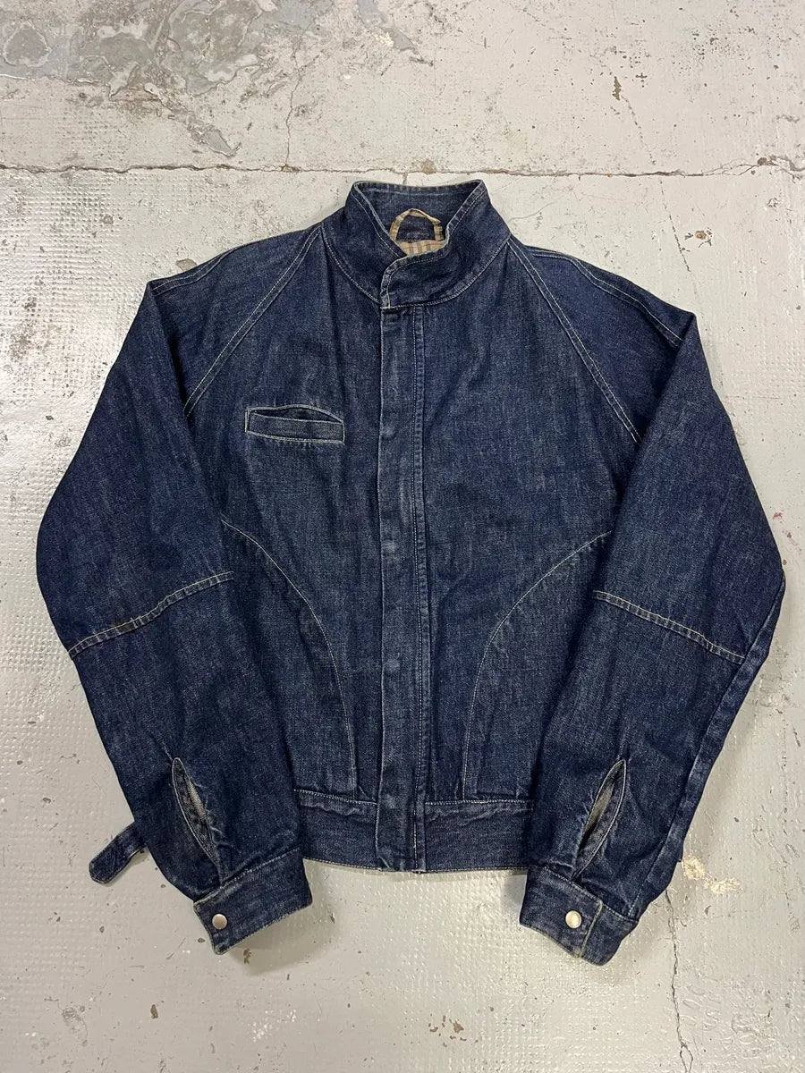 Burberry Dark Contrast Stitch Navy Denim Bomber Jacket vdGNune 0