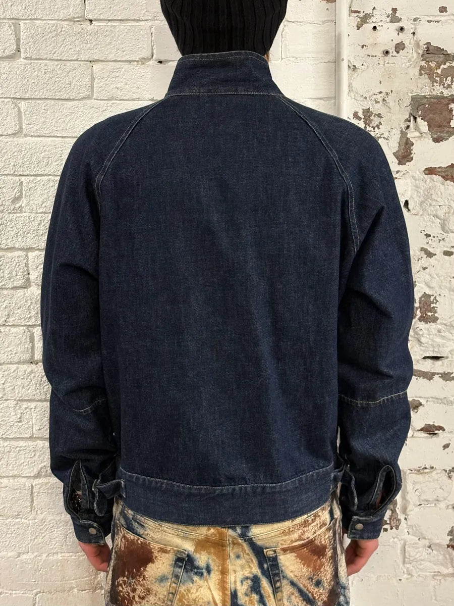 Burberry Dark Contrast Stitch Navy Denim Bomber Jacket vdGNune 2