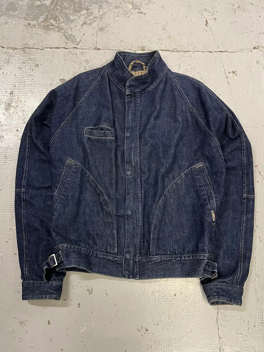 Burberry Dark Contrast Stitch Navy Denim Bomber Jacket vdGNune 3