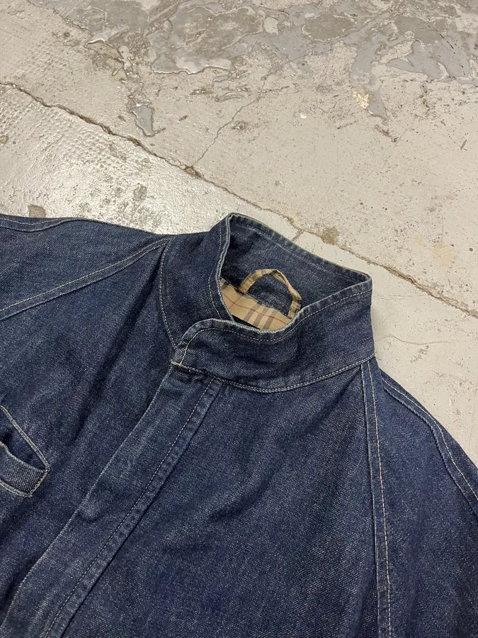Burberry Dark Contrast Stitch Navy Denim Bomber Jacket vdGNune 4