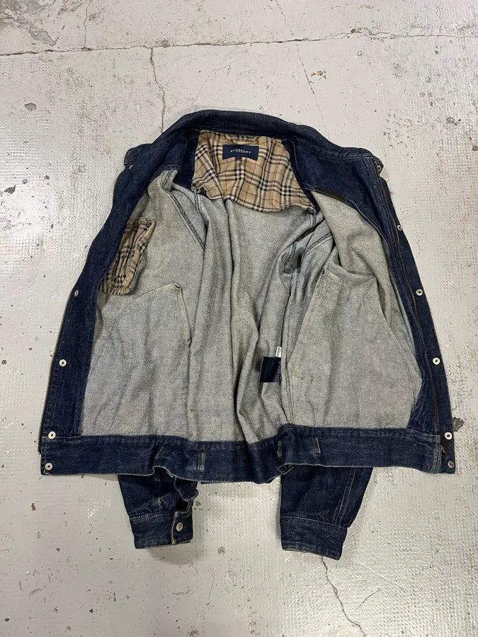 Burberry Dark Contrast Stitch Navy Denim Bomber Jacket vdGNune 8