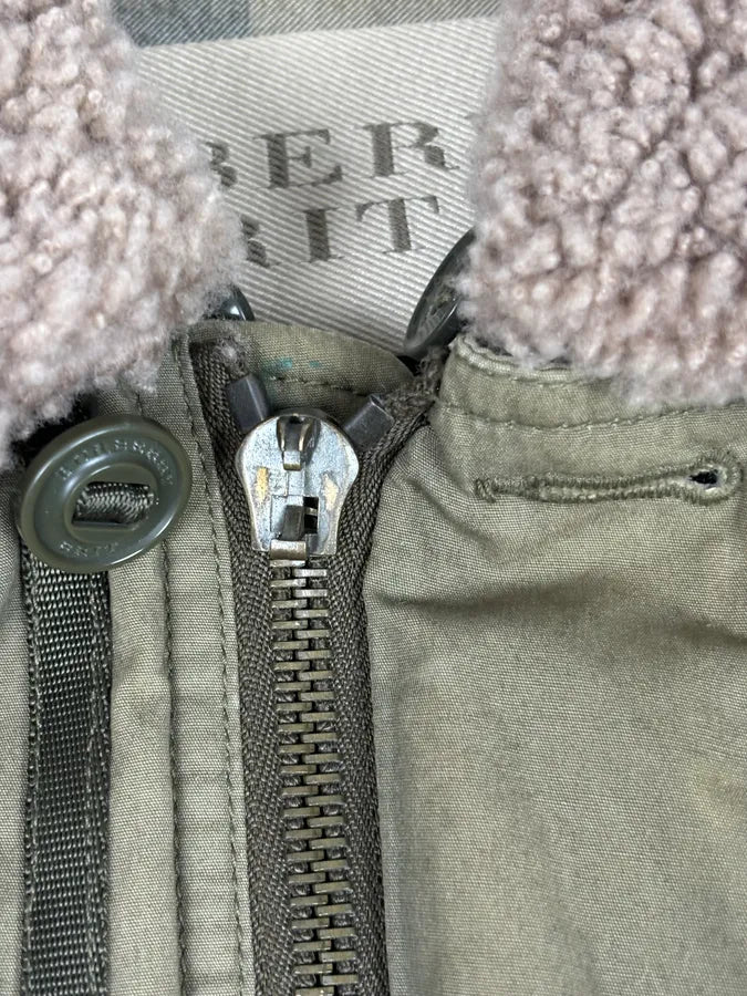 Burberry Khaki Olive Cargo Shearling Collar Bomber Jacket LIAJOEc 12