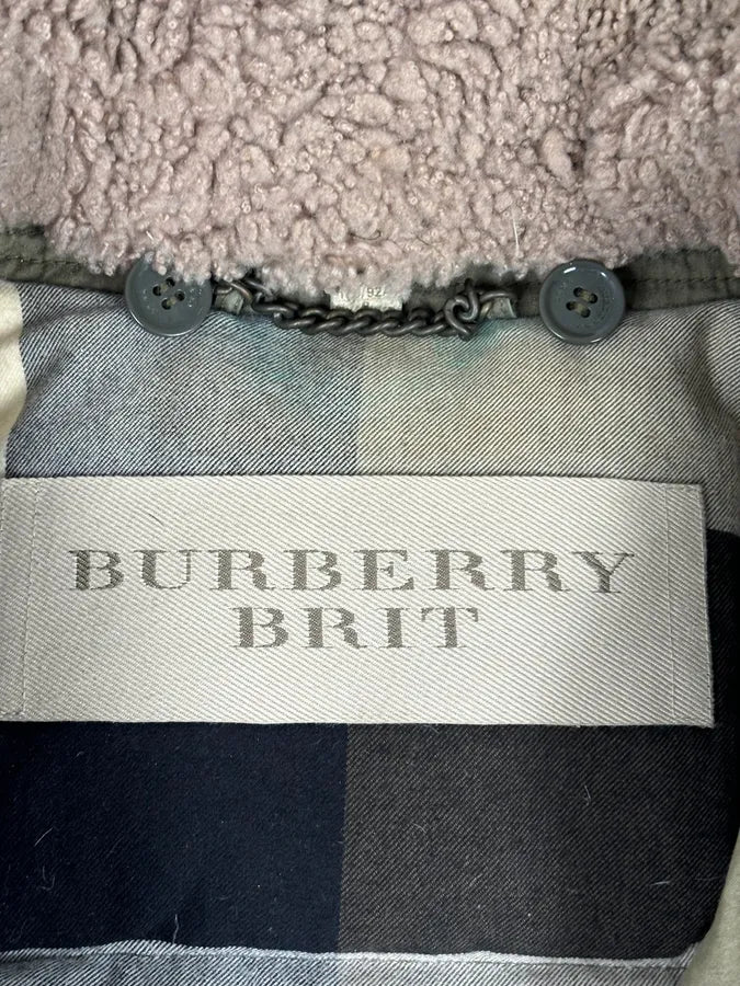 Burberry Khaki Olive Cargo Shearling Collar Bomber Jacket LIAJOEc 11