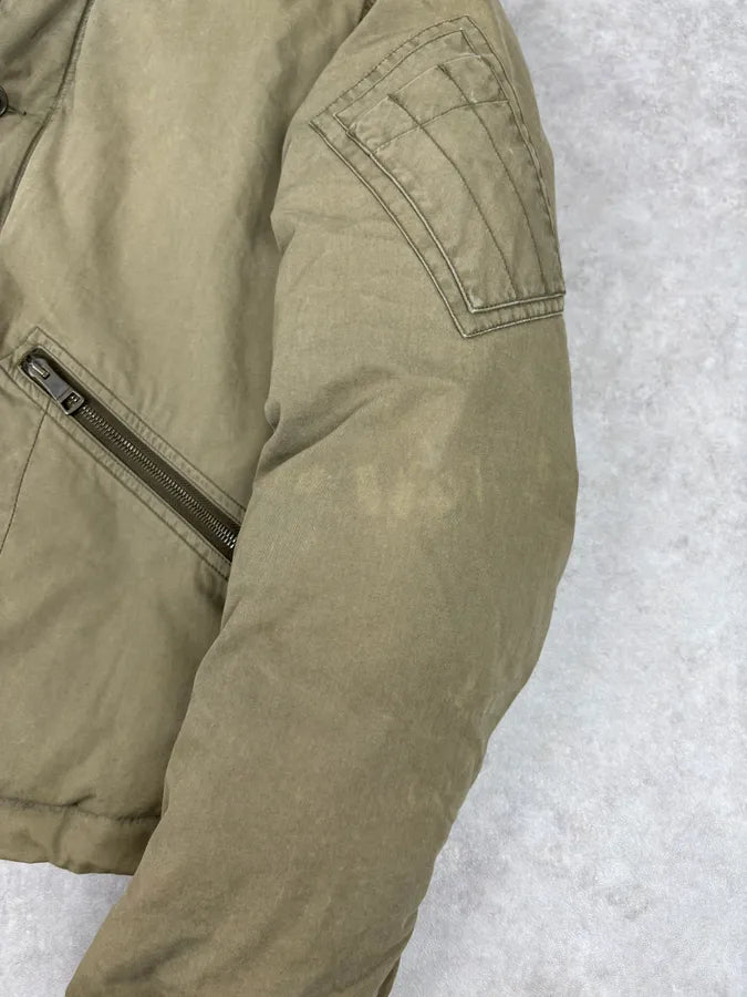Burberry Khaki Olive Cargo Shearling Collar Bomber Jacket LIAJOEc 9