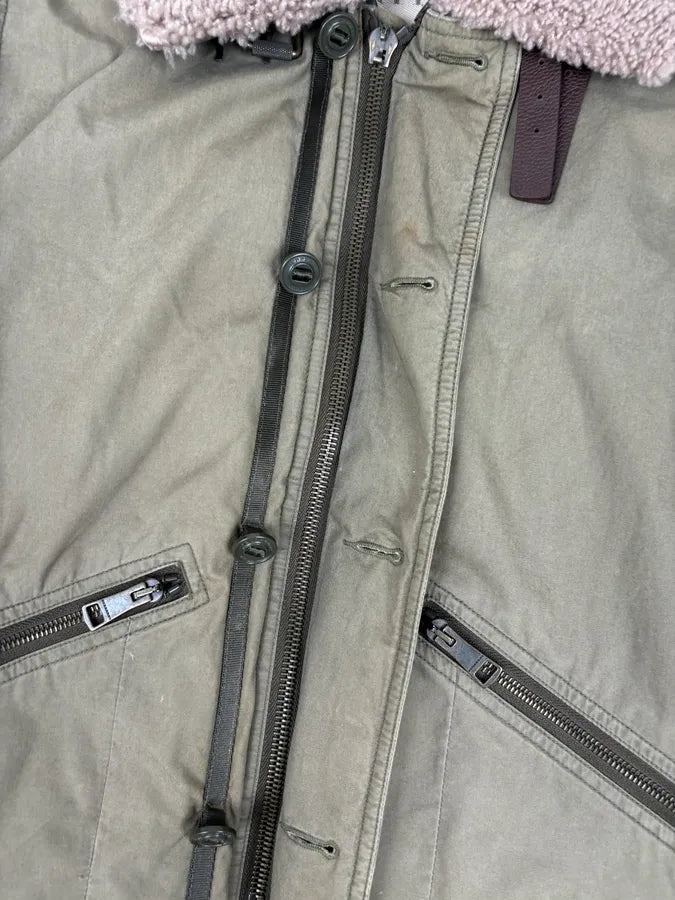 Burberry Khaki Olive Cargo Shearling Collar Bomber Jacket LIAJOEc 10