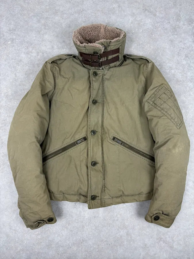 Burberry Khaki Olive Cargo Shearling Collar Bomber Jacket LIAJOEc 0