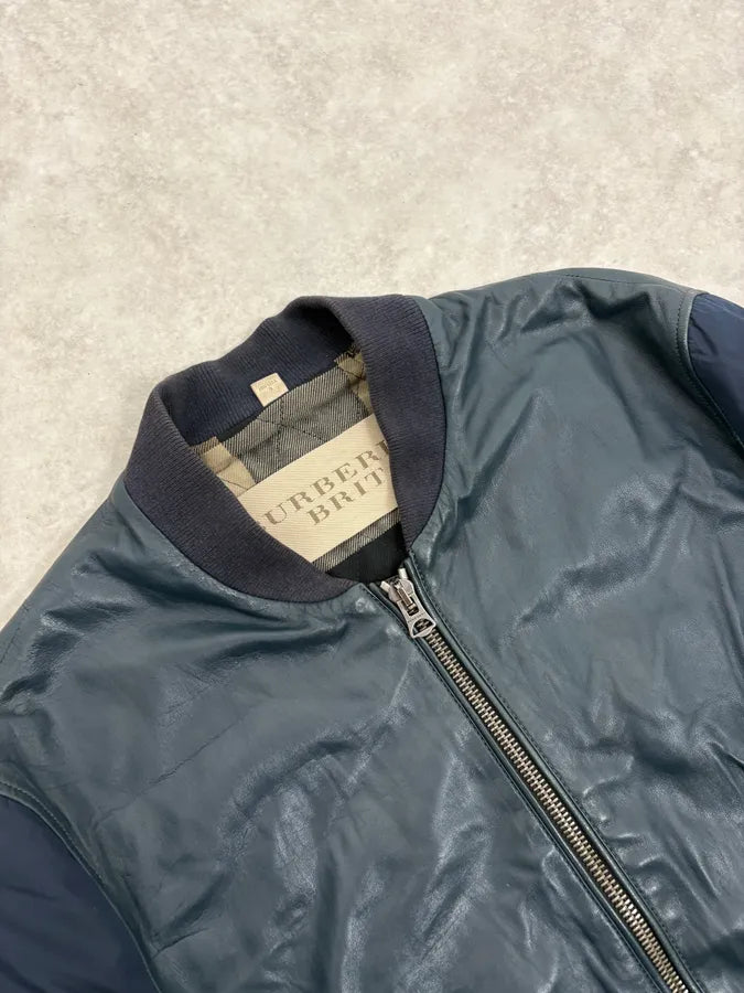 Burberry Navy Hybrid Leather & Nylon Bomber Jacket TfSraCy 4