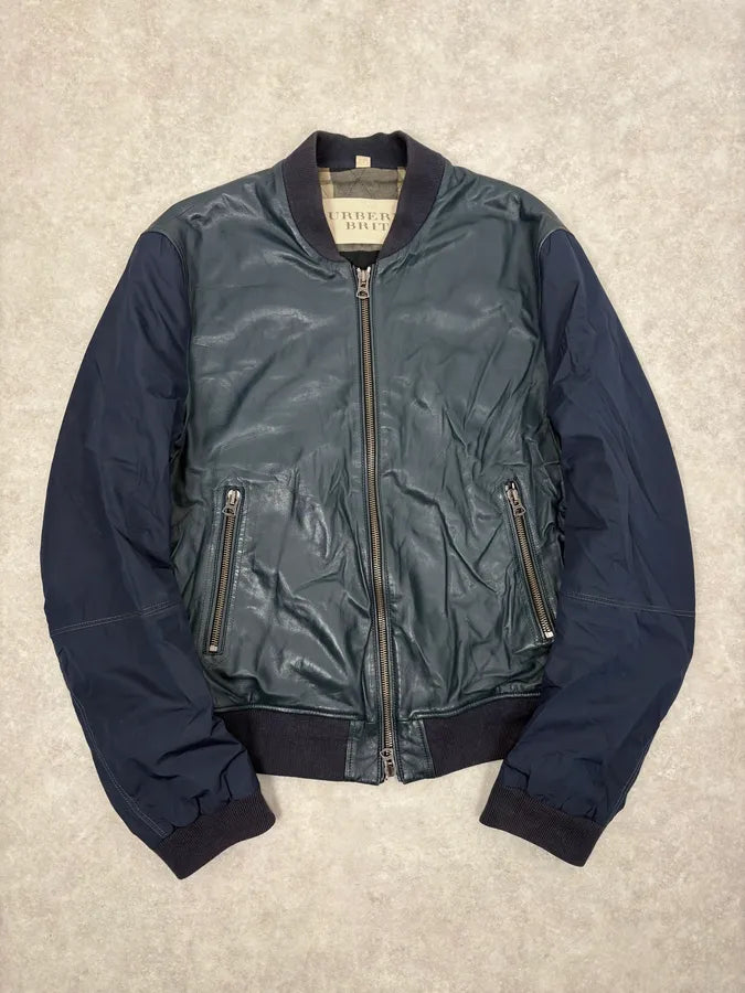 Burberry Navy Hybrid Leather & Nylon Bomber Jacket TfSraCy 0
