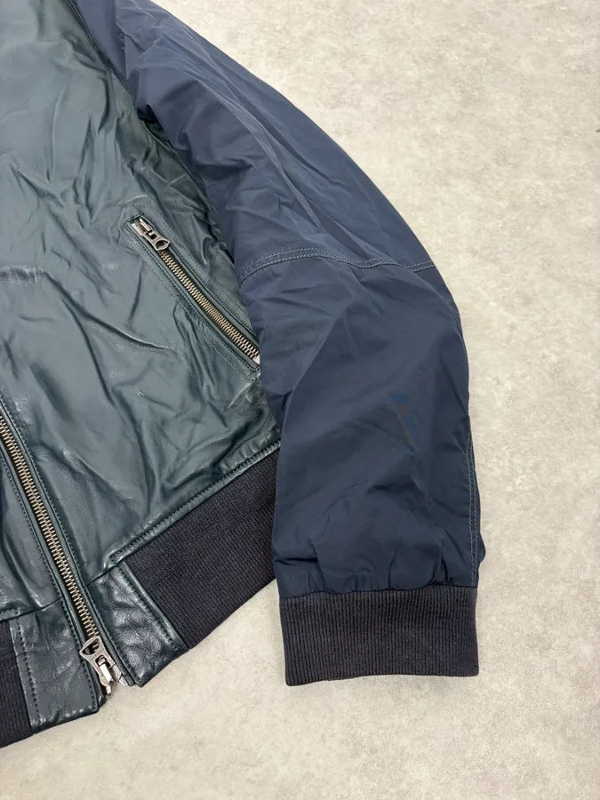 Burberry Navy Hybrid Leather & Nylon Bomber Jacket TfSraCy 7