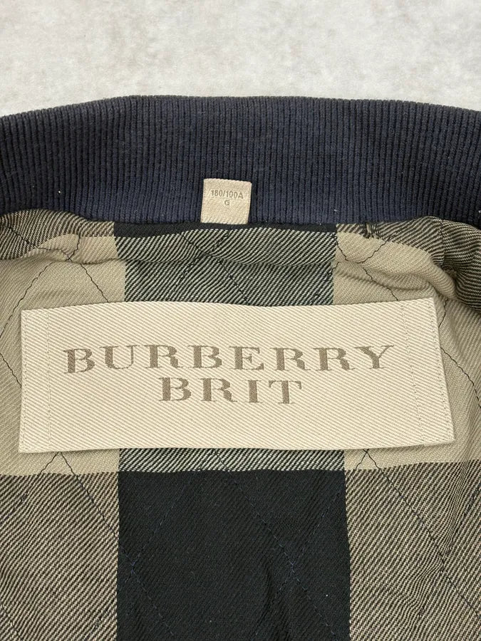 Burberry Navy Hybrid Leather & Nylon Bomber Jacket TfSraCy 10