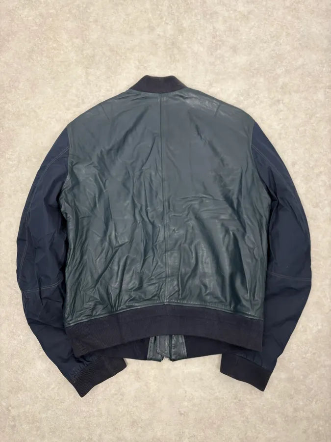 Burberry Navy Hybrid Leather & Nylon Bomber Jacket TfSraCy 5