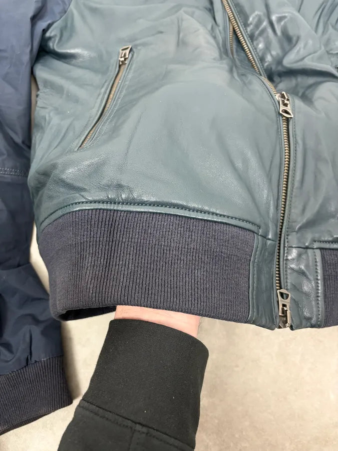 Burberry Navy Hybrid Leather & Nylon Bomber Jacket TfSraCy 9