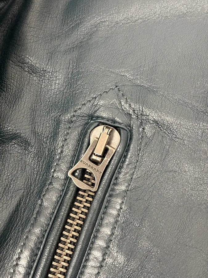 Burberry Navy Hybrid Leather & Nylon Bomber Jacket TfSraCy 8