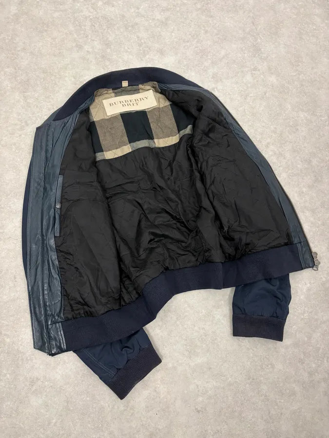 Burberry Navy Hybrid Leather & Nylon Bomber Jacket TfSraCy 6