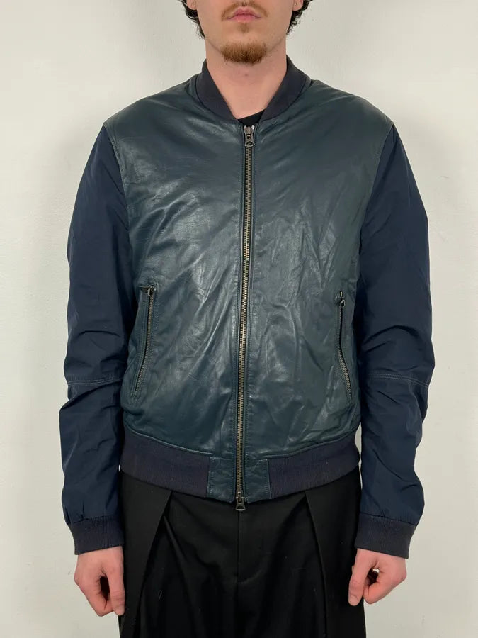 Burberry Navy Hybrid Leather & Nylon Bomber Jacket TfSraCy 1