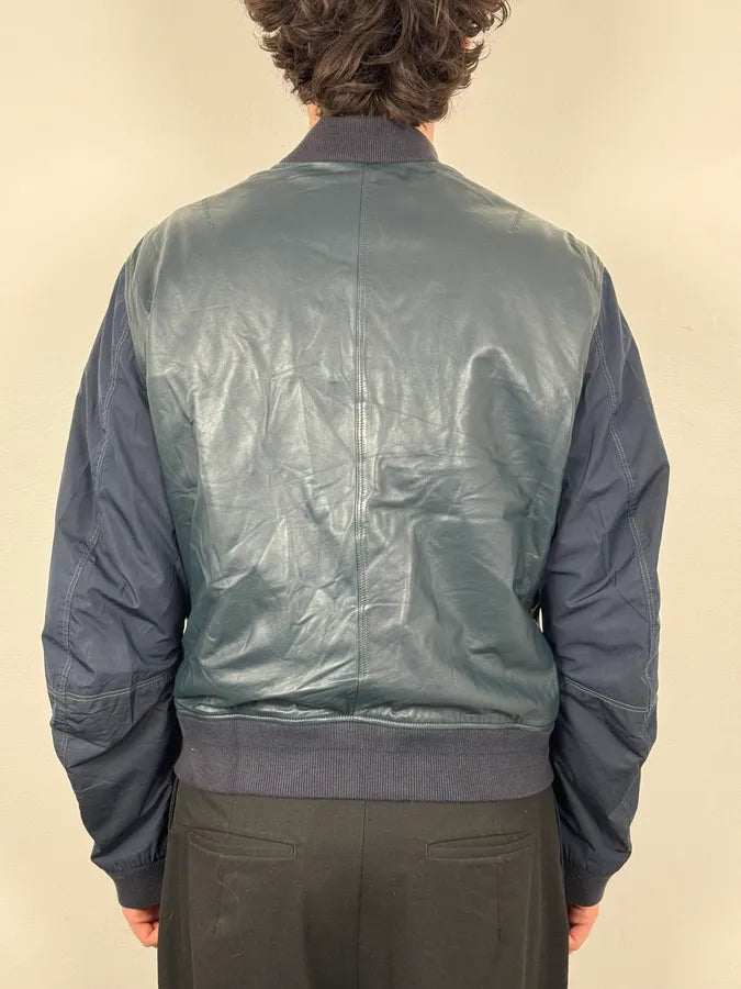 Burberry Navy Hybrid Leather & Nylon Bomber Jacket TfSraCy 2