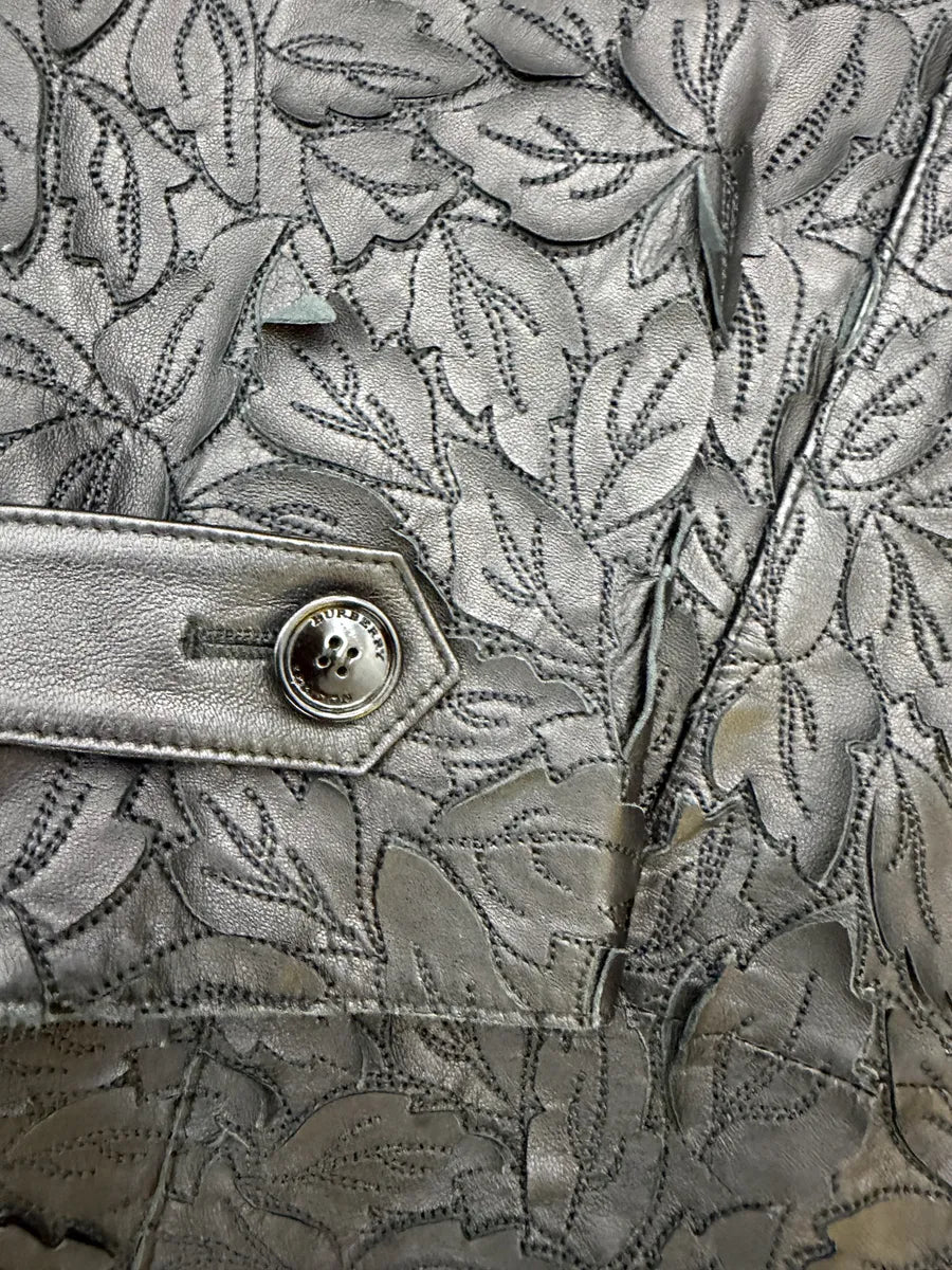 Burberry Prorsum Black Leather Embroidered Leaf Leather Long Jacket DPRGPTU 10