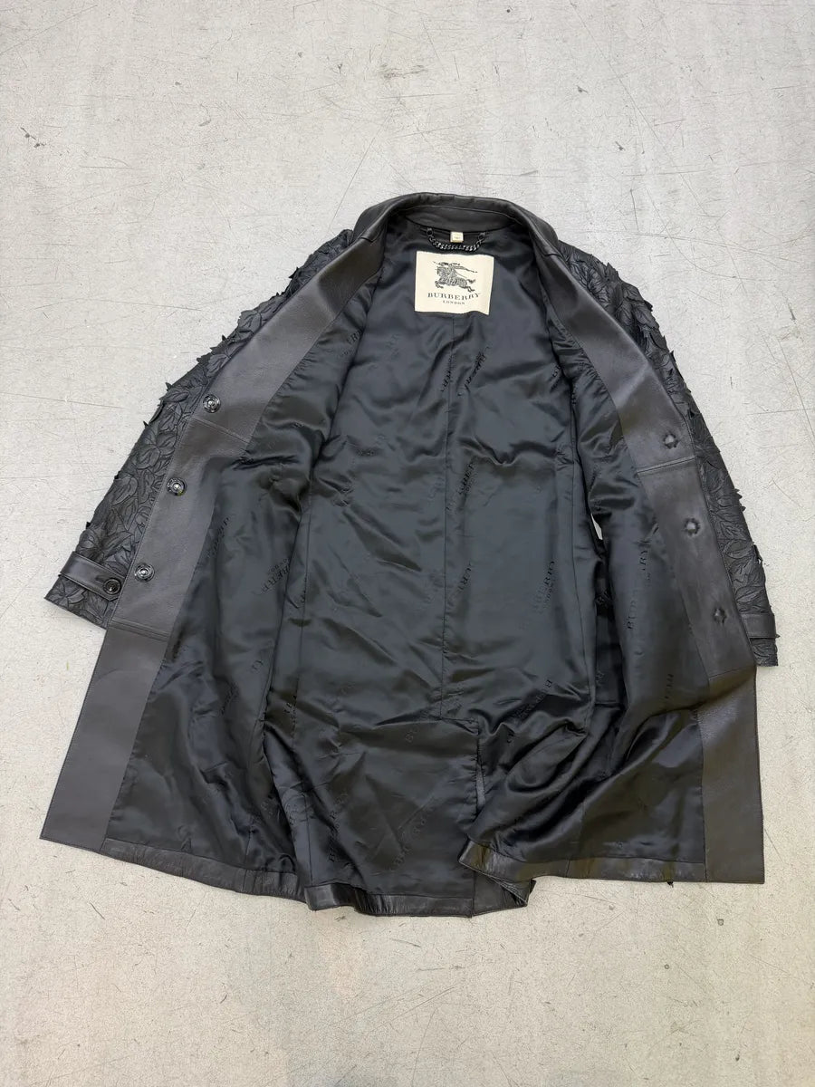 Burberry Prorsum Black Leather Embroidered Leaf Leather Long Jacket DPRGPTU 11