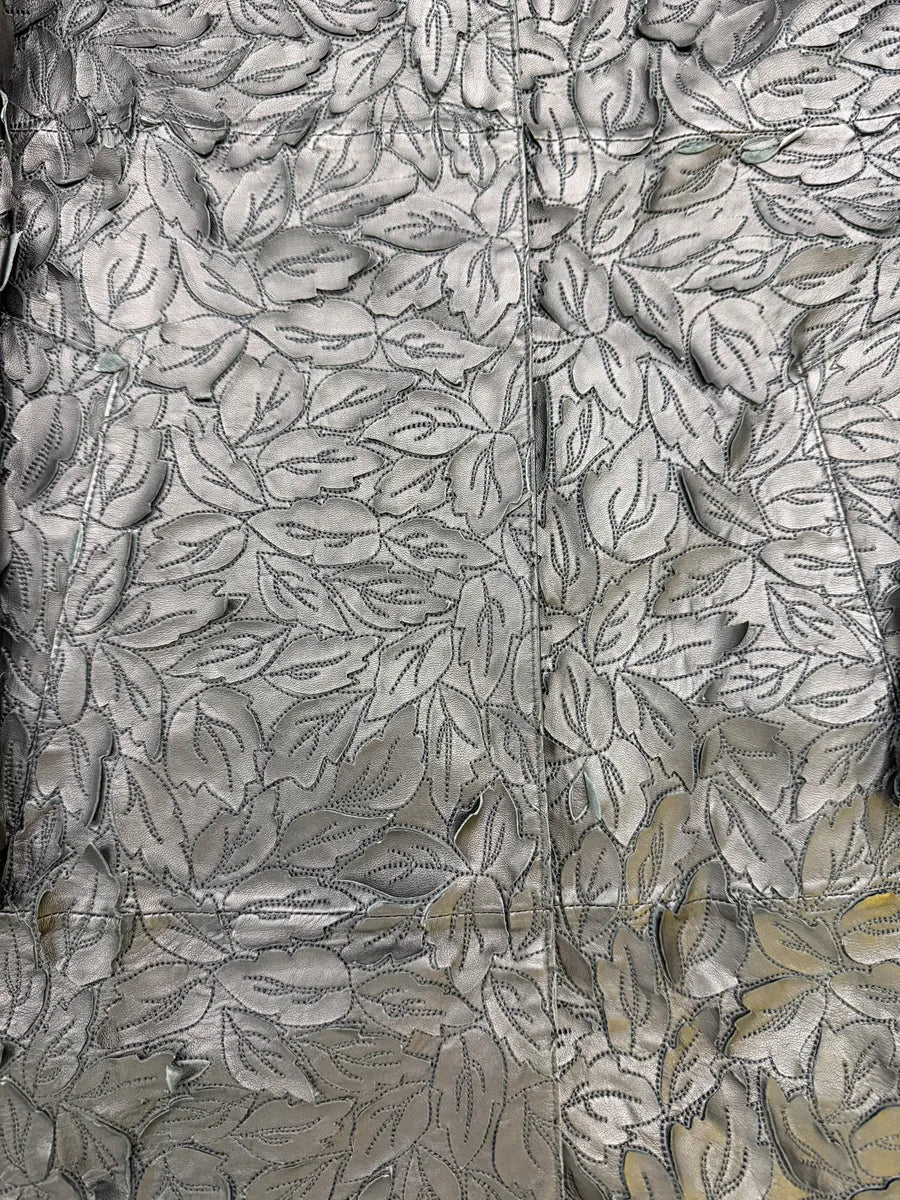 Burberry Prorsum Black Leather Embroidered Leaf Leather Long Jacket DPRGPTU 4