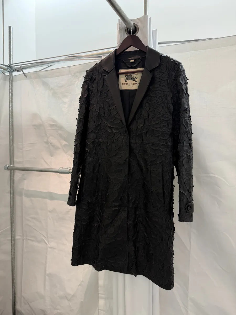 Burberry Prorsum Black Leather Embroidered Leaf Leather Long Jacket DPRGPTU 5