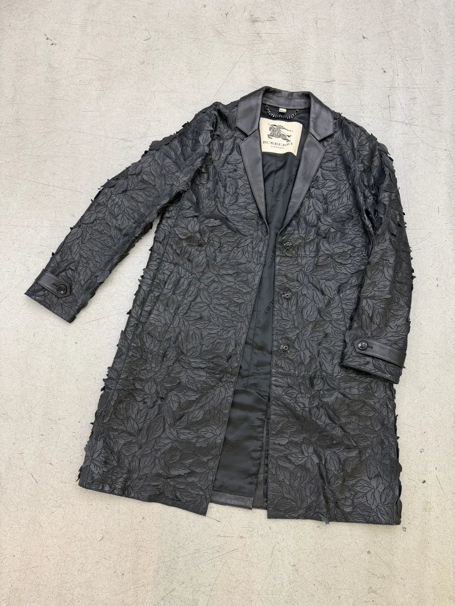 Burberry Prorsum Black Leather Embroidered Leaf Leather Long Jacket DPRGPTU 6