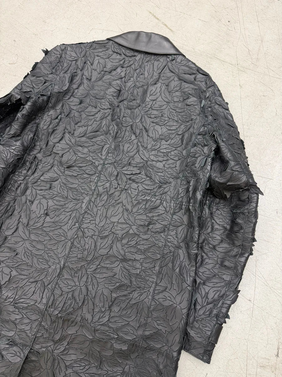 Burberry Prorsum Black Leather Embroidered Leaf Leather Long Jacket DPRGPTU 7