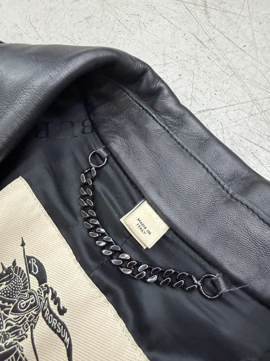 Burberry Prorsum Black Leather Embroidered Leaf Leather Long Jacket DPRGPTU 8