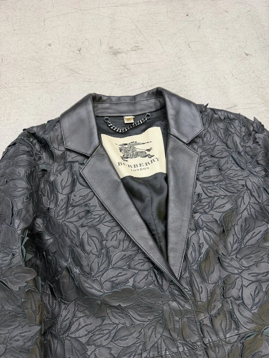 Burberry Prorsum Black Leather Embroidered Leaf Leather Long Jacket DPRGPTU 9