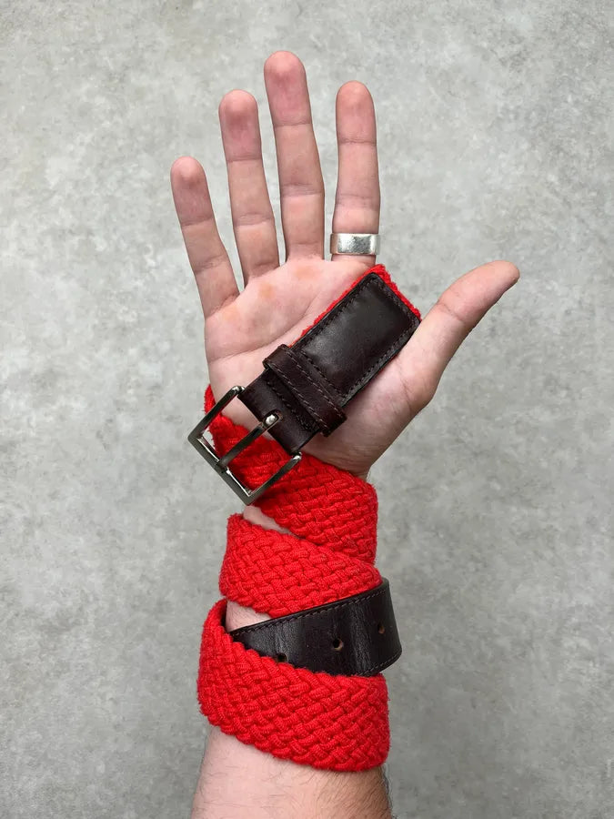 Burberry Rope Knit Red & Brown Leather Belt UlYGMjD 0
