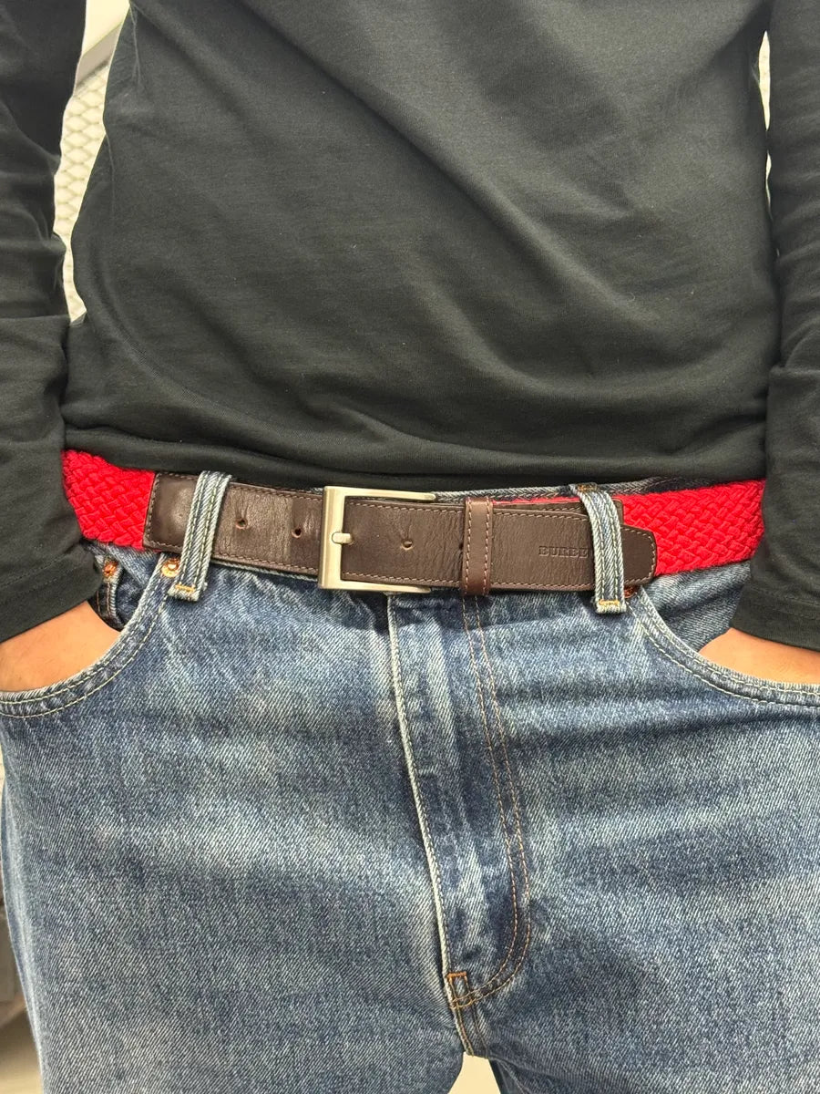 Burberry Rope Knit Red & Brown Leather Belt UlYGMjD 1