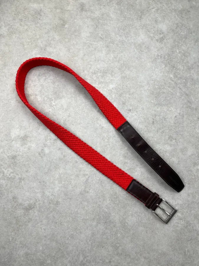 Burberry Rope Knit Red & Brown Leather Belt UlYGMjD 2